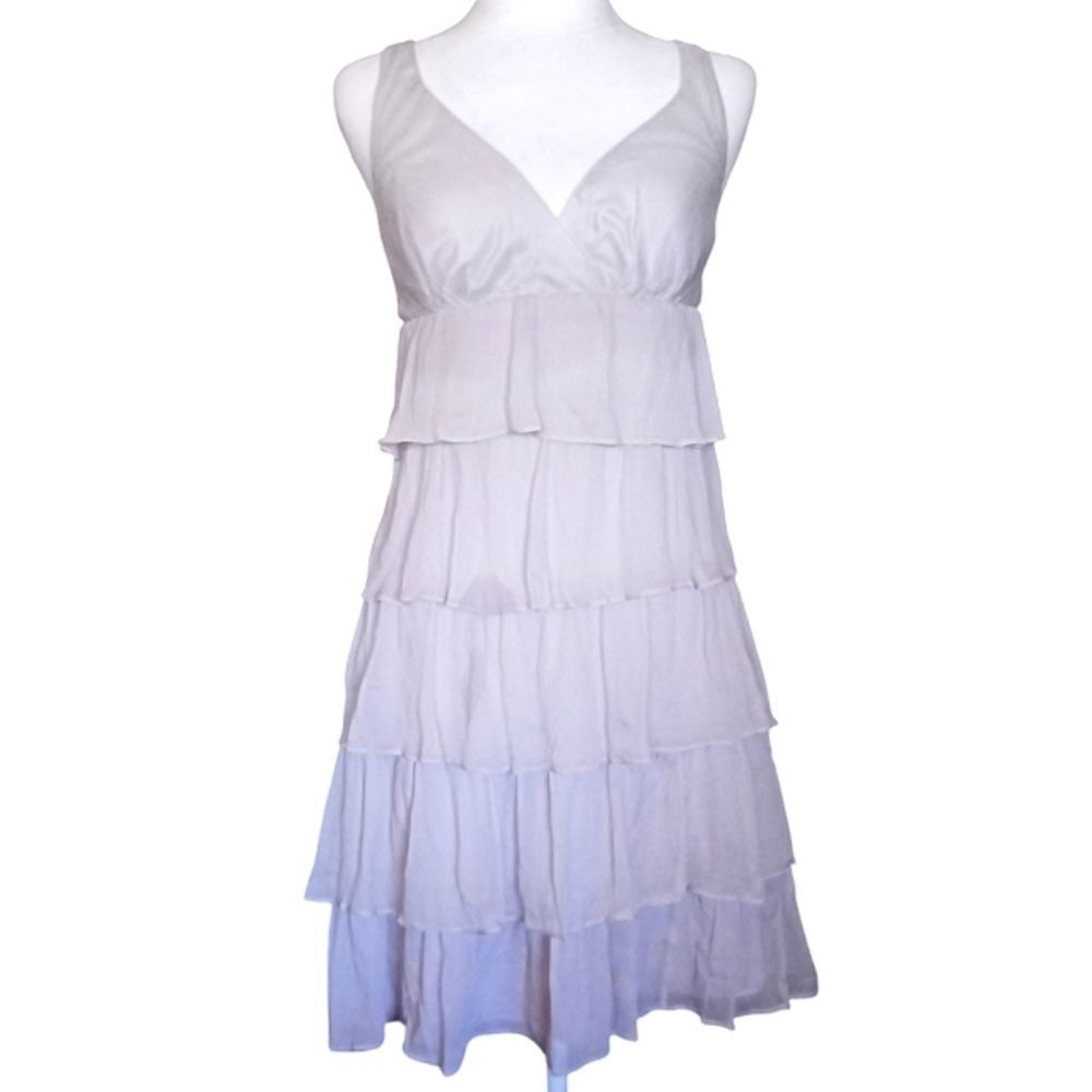 J. Crew Babydoll Style 100% Silk Light Lavender Tiered Midi Dress Size 2 Petite
